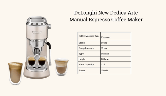 DeLonghi New Dedica Arte Manual Espresso Coffee Maker - EC885.BG - Beige Gold
